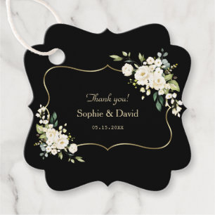 Étiquettes Cadeau Aquarelle Blanc Floral Or noir Mariage