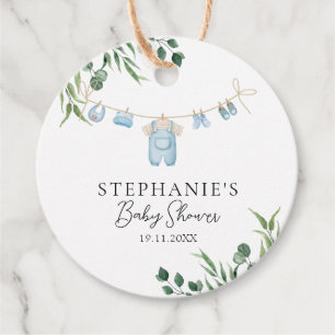 Étiquettes Cadeau Aquarelle Blanchisserie Baby shower de verdure ble
