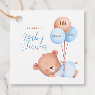 Étiquettes Cadeau Aquarelle Bleu Balloon Baby shower Ours En Teddy