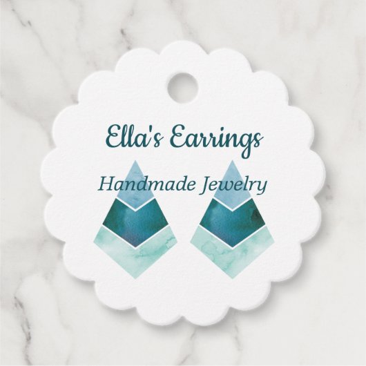 Étiquettes Cadeau Aquarelle bleu bijoux artisanale (Devant)