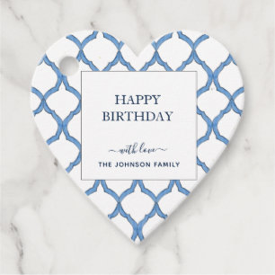 Étiquettes Cadeau Aquarelle Bleu & blanc Joyeux Anniversaire en form
