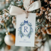 Étiquettes-cadeau Aquarelle Bleu Bow Hiver Vert Crête Balise cadeau