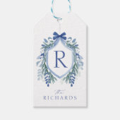 Étiquettes-cadeau Aquarelle Bleu Bow Hiver Vert Crête Balise cadeau (Devant)