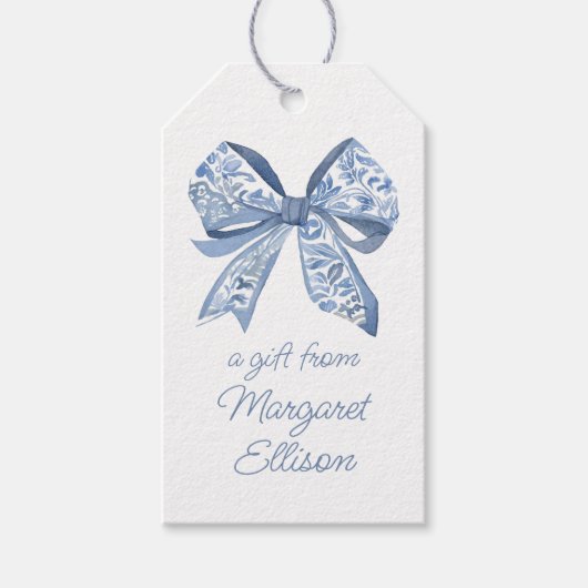 Étiquettes-cadeau Aquarelle bleu Chinoiserie Bow (Devant)