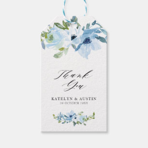 Étiquettes-cadeau aquarelle bleu clair mariage floral