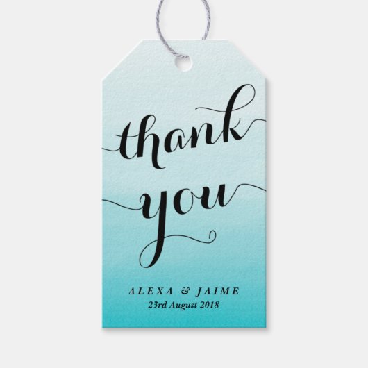 Étiquettes-cadeau Aquarelle bleu clair Ombre Merci (Devant)