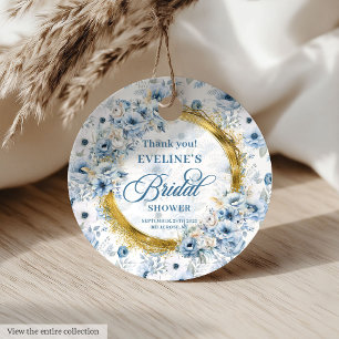 Étiquettes Cadeau Aquarelle bleu clair or pailleté floral mariage