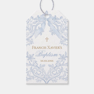 Étiquettes-cadeau aquarelle bleu crête bébé garçon Baptême