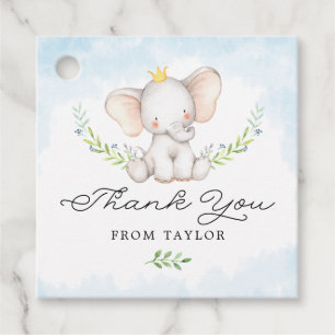 Étiquettes Cadeau Aquarelle Bleu Cute Bébé Eléphant Merci