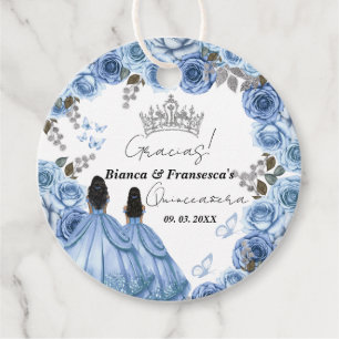 Étiquettes Cadeau Aquarelle bleu Dusty Floral Twin Quinceañera