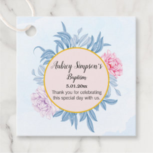 Étiquettes Cadeau Aquarelle bleu Dusty Premier Communion Baptême