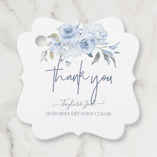 Étiquettes Cadeau Aquarelle bleu Dusty Rose Script (Devant)