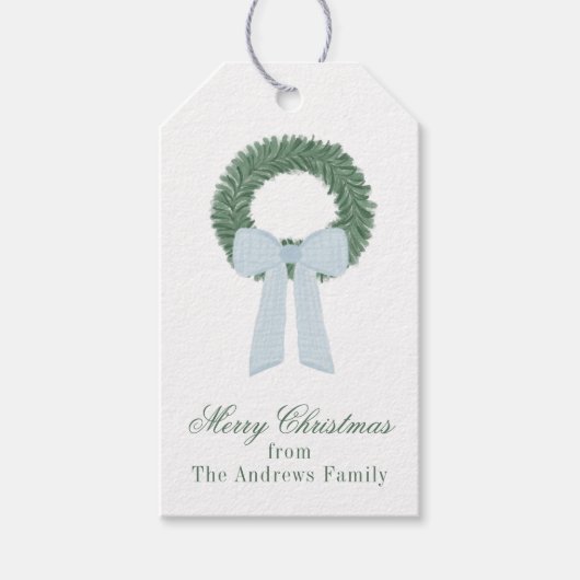 Étiquettes-cadeau Aquarelle Bleu En vichy courge (Devant)