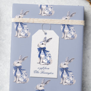 Étiquettes-cadeau Aquarelle Bleu et blanc Chinoiserie Lapin Rabbit
