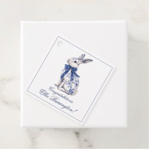 Étiquettes Cadeau Aquarelle Bleu et blanc Chinoiserie Lapin Rabbit