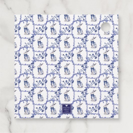 Étiquettes Cadeau Aquarelle Bleu et blanc Chinoiserie Lapin Rabbit (Dos)