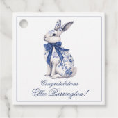Étiquettes Cadeau Aquarelle Bleu et blanc Chinoiserie Lapin Rabbit (Devant)