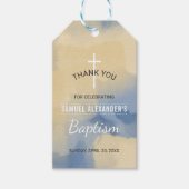 Étiquettes-cadeau Aquarelle bleu et or Boy Baptême Merci (Devant)
