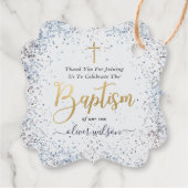 Étiquettes Cadeau Aquarelle Bleu Et Or Merci Baptême Garçon (Dos)
