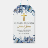 Étiquettes-cadeau Aquarelle bleu Fleurs en première communion espagn (Devant)