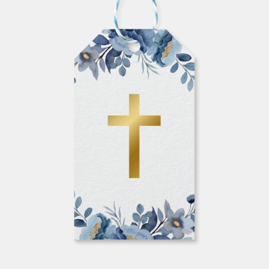 Étiquettes-cadeau Aquarelle bleu Fleurs en première communion espagn (Dos)