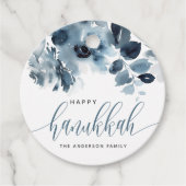 Étiquettes Cadeau Aquarelle bleu Fleurs joyeuses Hanoukka Calligraph (Devant)