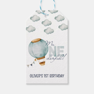 Étiquettes-cadeau Aquarelle Bleu Hot Air Balloon M. ONEderful Boy