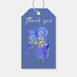 Étiquettes-cadeau Aquarelle Bleu Merci Iris