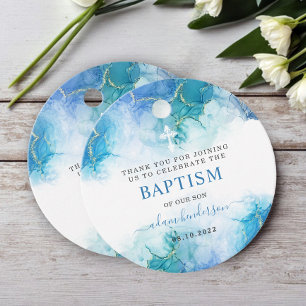 Étiquettes Cadeau Aquarelle bleu moderne Boy Baptême Merci