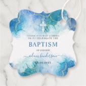 Étiquettes Cadeau Aquarelle bleu moderne Boy Baptême Merci (Dos)