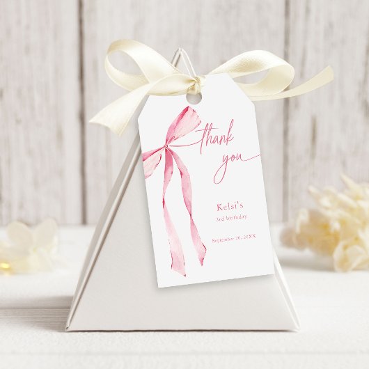 Étiquettes-cadeau Aquarelle bleu rose Bow Anniversaire