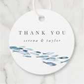 Étiquettes Cadeau Aquarelle Bleue Côtière Poisson Mariage Favoriser (Devant)