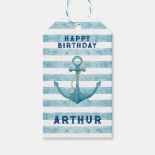Étiquettes-cadeau Aquarelle Bleue Cute Ancre marine