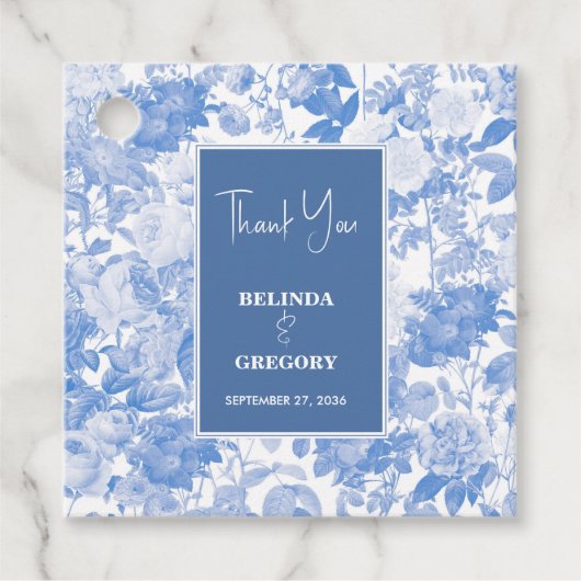 Étiquettes Cadeau Aquarelle bleue Mariage de fleurs botaniques (Devant)