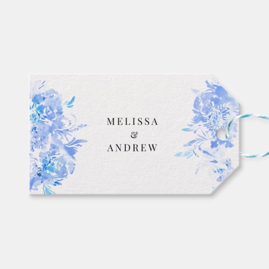 Étiquettes-cadeau Aquarelle bleue Merci Mariage moderne (Devant (Horizontal))