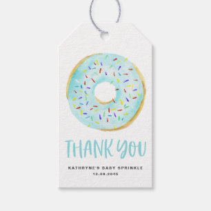 Étiquettes-cadeau Aquarelle Blue Donuts Baby Sprinkle Merci