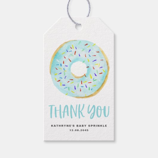 Étiquettes-cadeau Aquarelle Blue Donuts Baby Sprinkle Merci (Devant)
