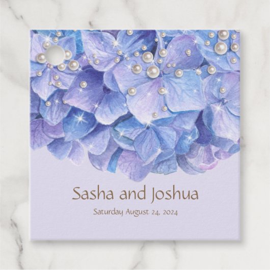 Étiquettes Cadeau Aquarelle Blue Hydrangea Pearl (Devant)