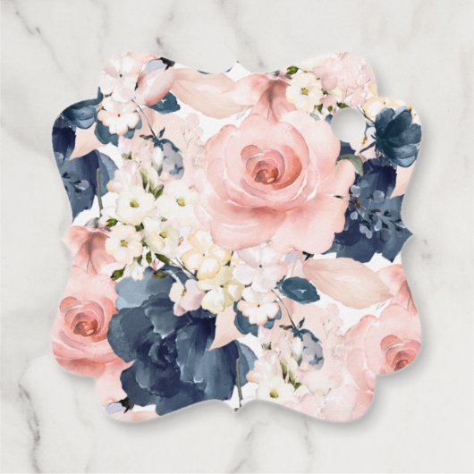 Étiquettes Cadeau Aquarelle Blush marine Bleu Rose Script Merci (Dos)