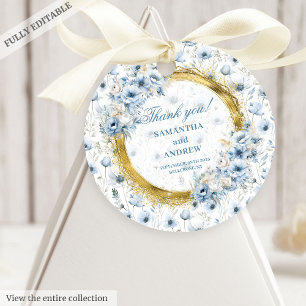 Étiquettes Cadeau Aquarelle Boho Dusty Blue Gold Mariage