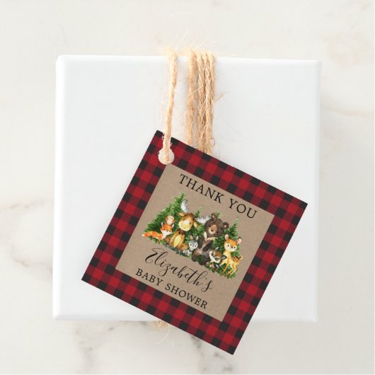 Étiquettes Cadeau Aquarelle Bois Animaux Baby shower rustique (En situation)