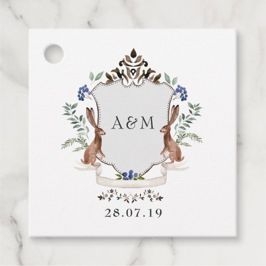 Étiquettes Cadeau Aquarelle Bois Laurel Crest Monogramme Mariage (Devant)