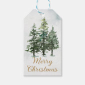 Étiquettes-cadeau Aquarelle Bois rustique Pins Noël (Devant)