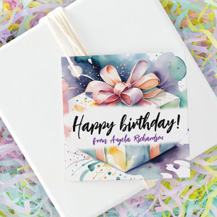 Étiquettes Cadeau Aquarelle boîte cadeau d'anniversaire avec cabot r