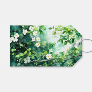 Étiquettes-cadeau Aquarelle botanique Fleurs blanches Feuilles verte