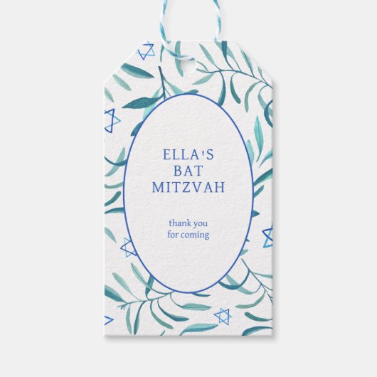 Étiquettes-cadeau Aquarelle Botanique Star de David Bar Bat mitzvah (Devant)