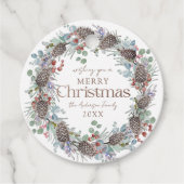 Étiquettes Cadeau Aquarelle Botanique Wreath Noël (Devant)