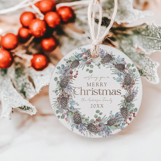 Étiquettes Cadeau Aquarelle Botanique Wreath Noël