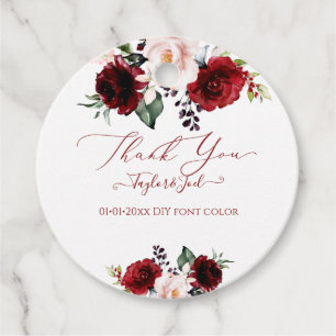 Étiquettes Cadeau Aquarelle Bourgogne Blush Flowers Merci