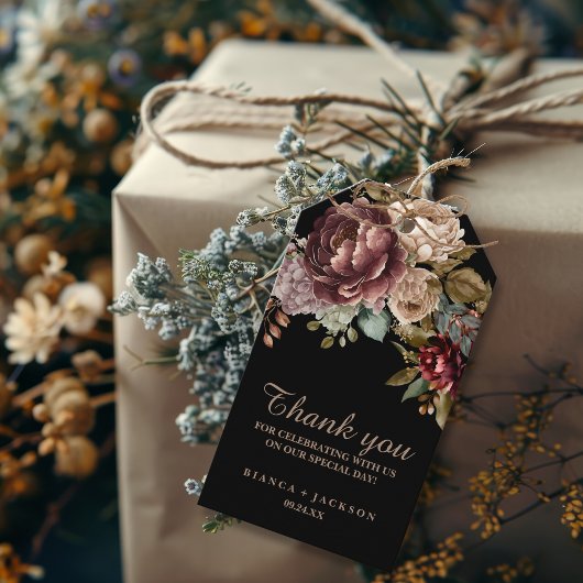 Étiquettes-cadeau Aquarelle Bourgogne foncée Fleur mariage faveur